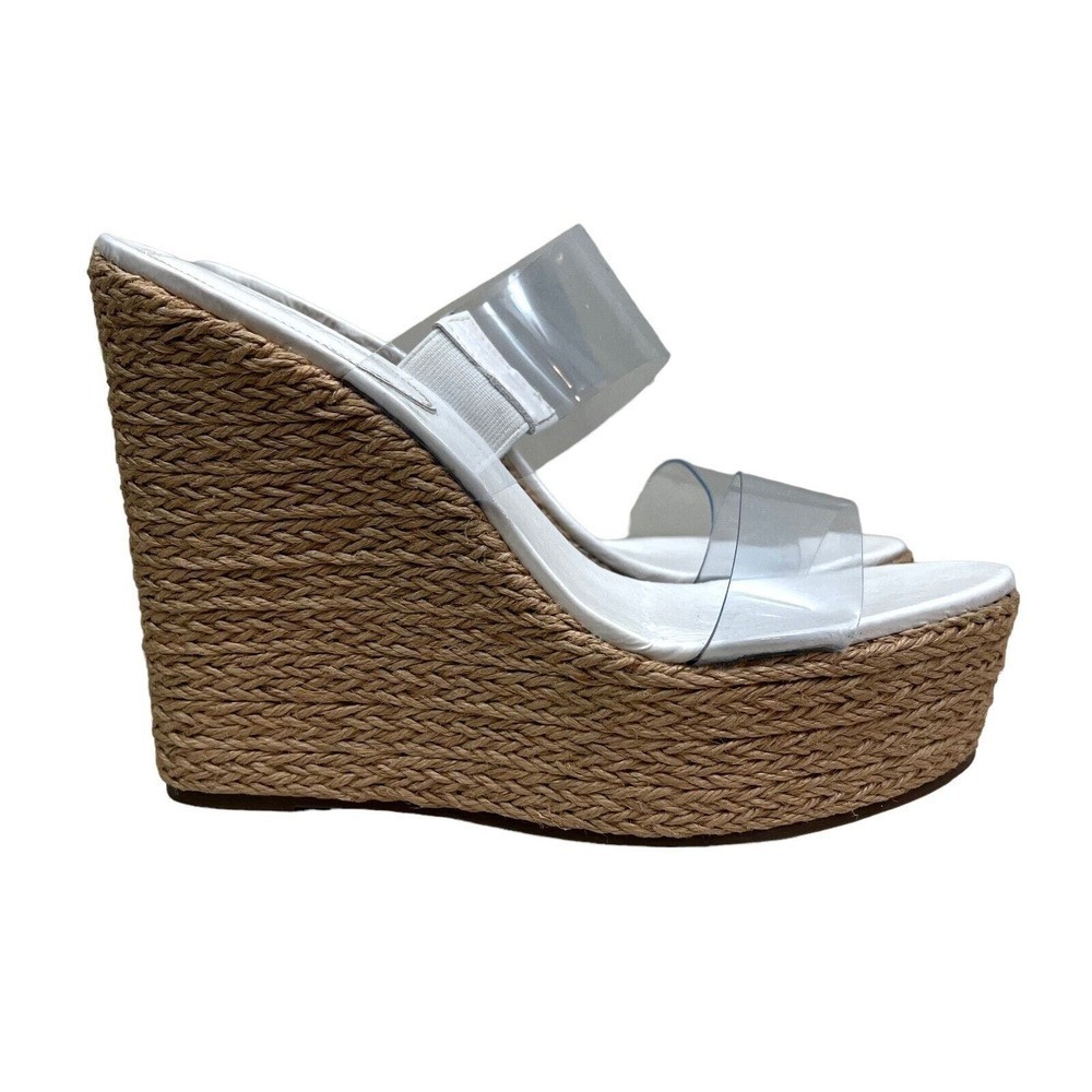 Schutz Arien Sandal Platform Jute Wedge Clear Double Straps Women Size 9.5B‎
